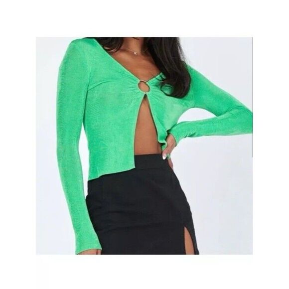 Princess Polly Shimmer Top Womens 4 90’s Metallic Open Front Retro Club NWT - Picture 1 of 7